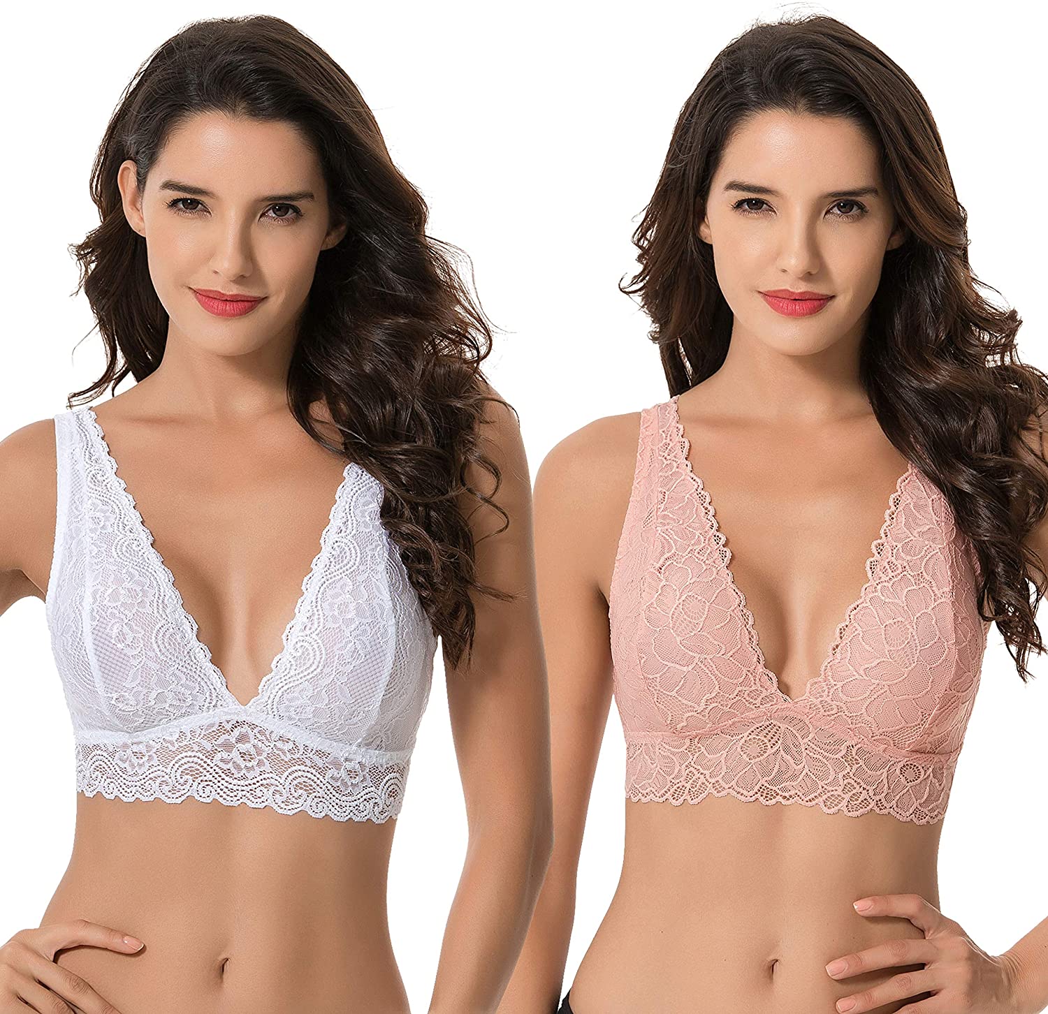 Price:$14.39 Curve Muse Plunge Bralette with Floral Lace-2pack at Amazon Women’s Clothing store