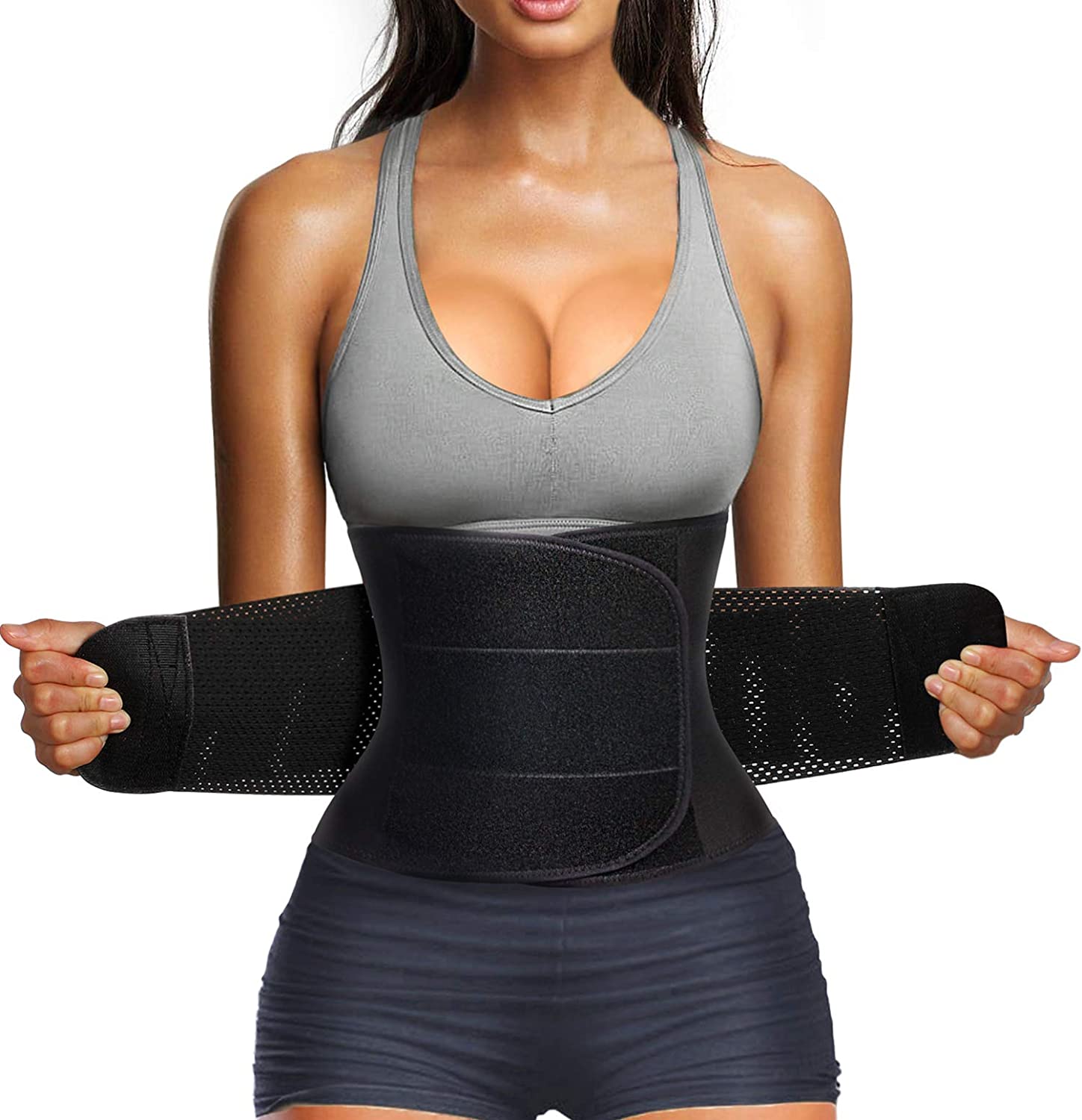 Price:$25.99 Nebility Women Waist Trainer Belt Tummy Control Waist Cincher Trimmer Sauna Sweat Workout Girdle Slim Belly Band at Amazon Women’s Clothing store
