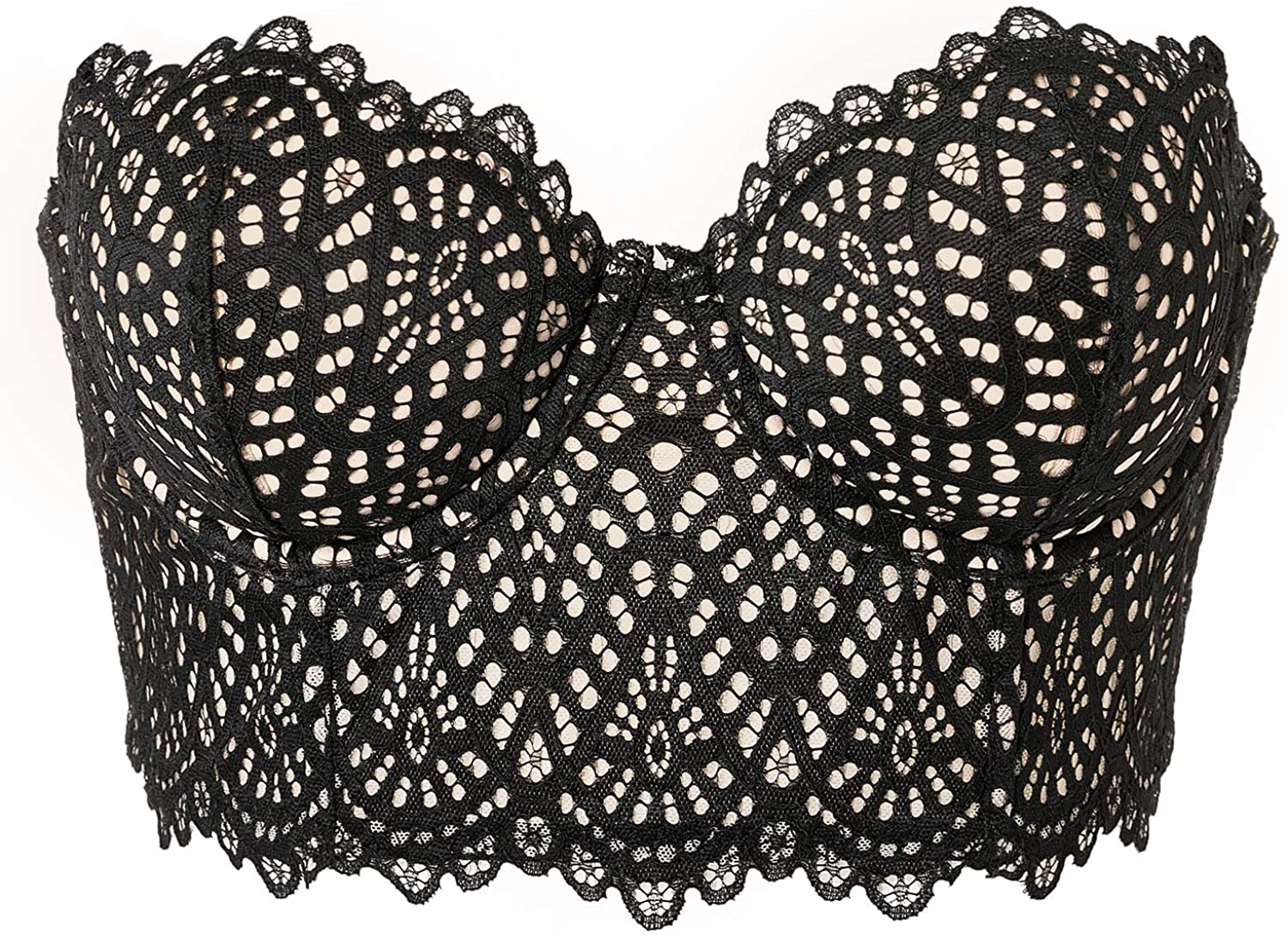 Price:$19.99 DOBREVA Women's Lace Strapless Bra Mini Bustier Underwire Longline Lightly Padded at Amazon Women’s Clothing store