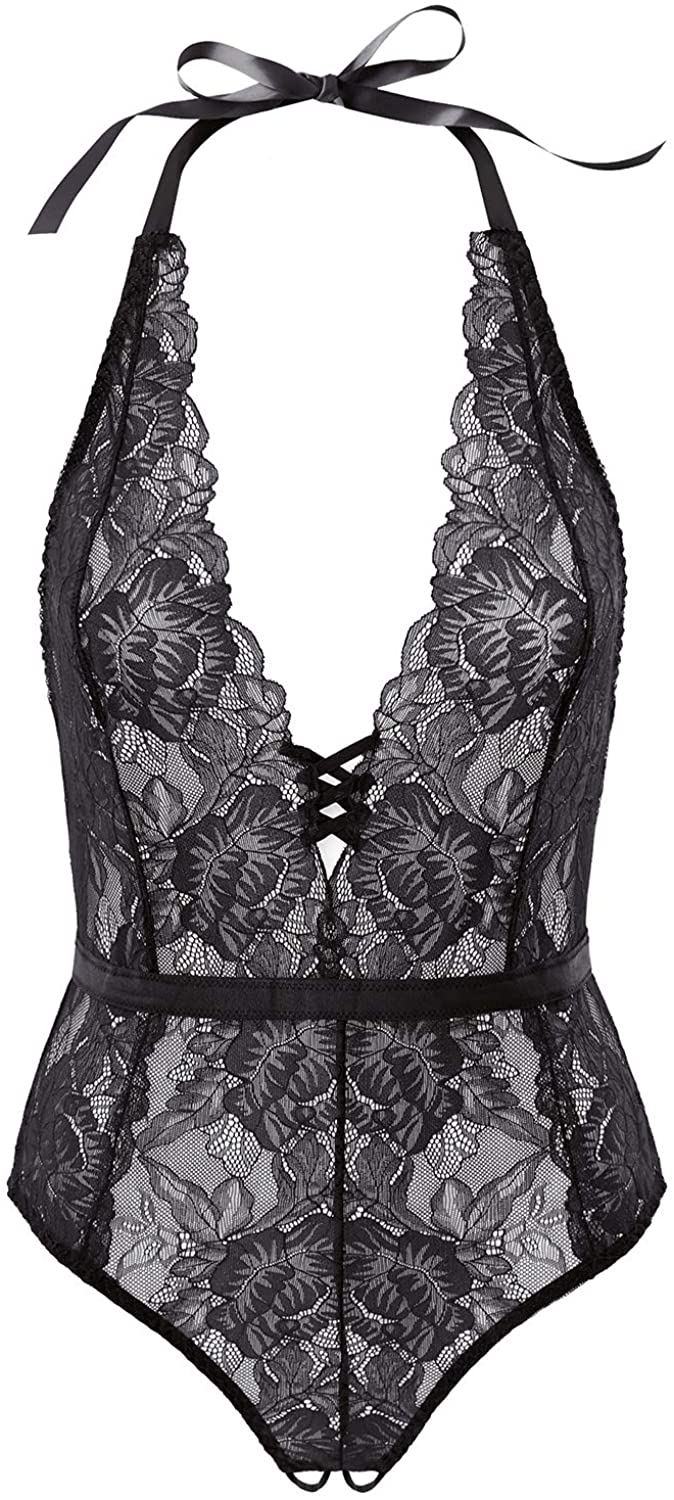 Price:$16.99 Garmol Womens Lingerie Teddy Lace Sexy Deep v One Piece Lingerie Bodysuit (Medium, Black) at Amazon Women’s Clothing store