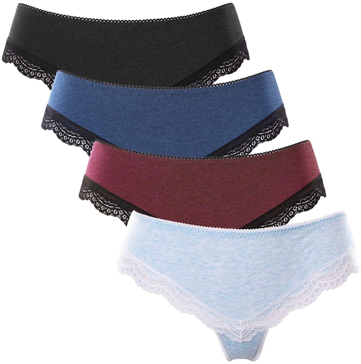Price:$16.99 beautyin Women's Cheeky Bikini Panties Soft Underwear Lace Trim Thongs 4 Pack at Amazon Women’s Clothing store