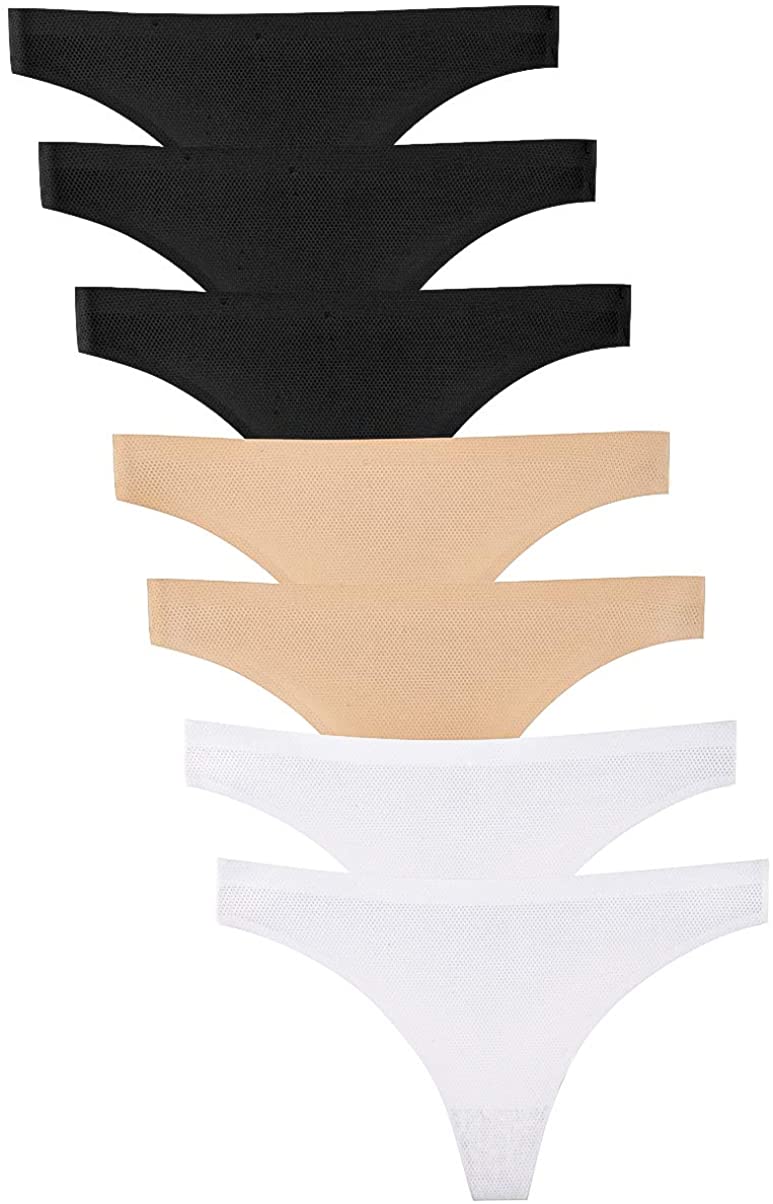 Price:$10.99    LittleLuck Women's Thongs Breathable Panties Ice Silk Seamless Sexy G-String Underwear 7 Pack  Clothing