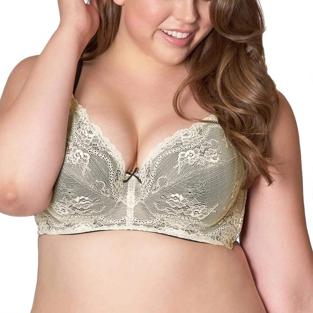 Price:$35.97 Eve's Temptation Bella Full Coverage Plus Size Bra Floral Lace Comfortable Support Lingerie for Women -Ivory at Amazon Women’s Clothing store
