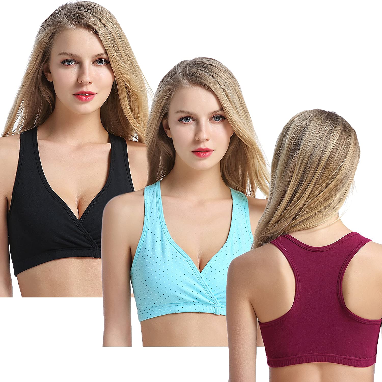 Price:$22.99 CAKYE 3 Pack Racerback Maternity Nursing Sleep Bra for Breastfeeding at Amazon Women’s Clothing store