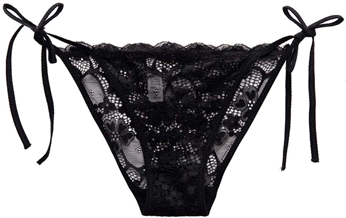 Price:$7.99 Women's Side Tie Panties Wild Lace Bikini Adjustable G-String Underwear(Black) at Amazon Women’s Clothing store