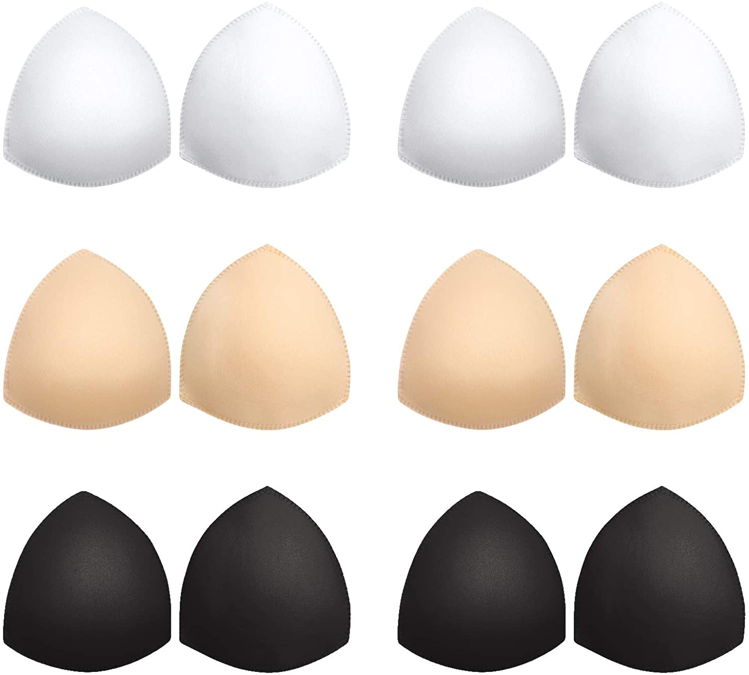 Price:$12.99 Bra Pads Inserts 6 Pairs, Bra Cups Inserts, Removable Breast Enhancers Inserts for Women (Beige, Black, White) at Amazon Women’s Clothing store