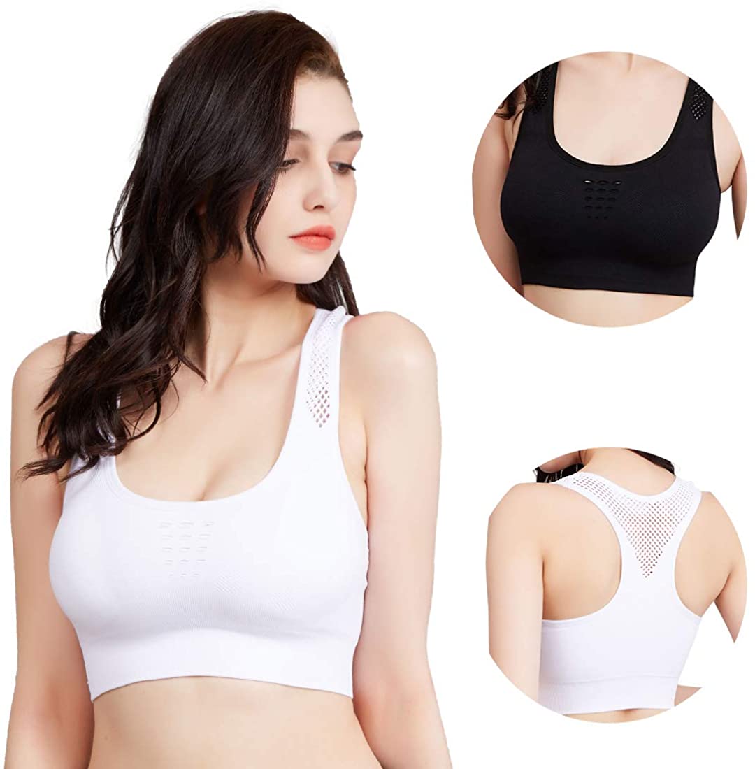 Price:$19.99 Sports Bras for Women Racerback Padded Seamless Wireless High Impact Support Gym Yoga Bra Workout Fitness 2 Pack at Amazon Women’s Clothing store