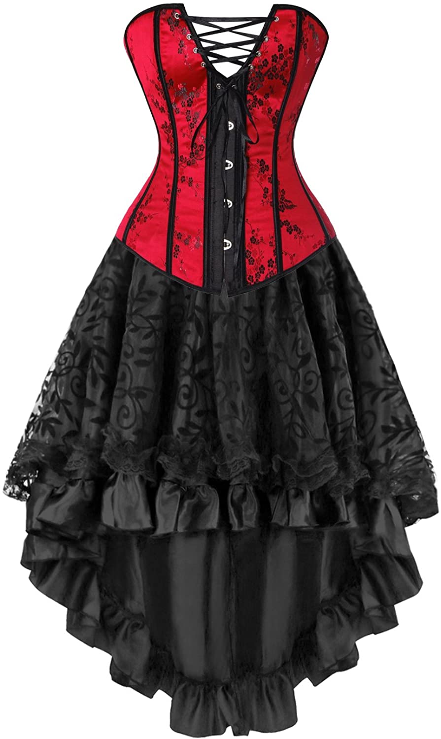 Price:$41.69 Kimring Women's 2 Pcs Vintage Gothic Victorian Brocade Overbust Corset Skirt Set at Amazon Women’s Clothing store