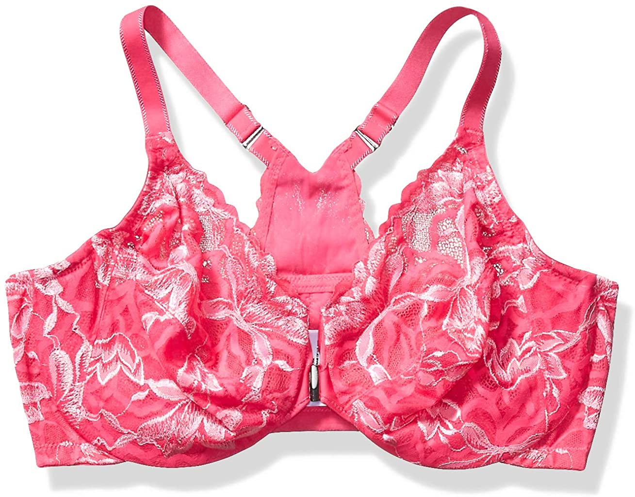 Price:$35.90 Bramour by Glamorise Women's Full Figure Plus Size Underwire Front Close Racerback Floral Lace Bra-Noho #7005 at Amazon Women’s Clothing store
