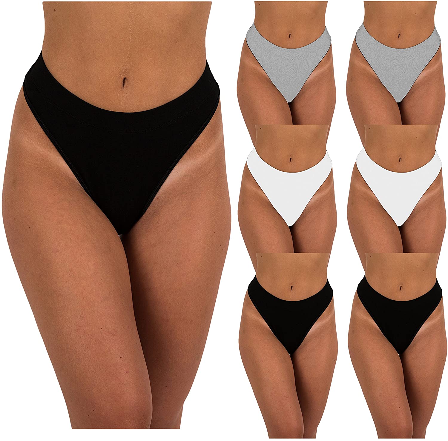 Price:$23.49    Sexy Basics Women's 6-Pack Active Sport Thong Panties Underwear (6 PK-Black/White/Grey, Large)  Clothing