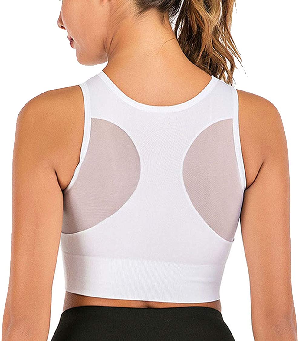Price:$8.99 FOCUSSEXY Women High Neck Sports Bra Full Coverage Yoga Sports Bra Crop Tank Tops Gym Dancing Jogging Workout at Amazon Women’s Clothing store