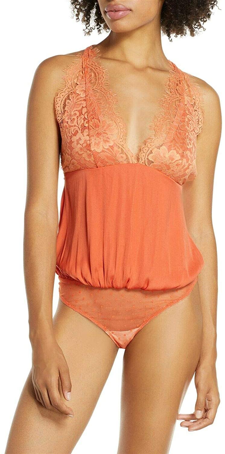 Price:$20.00 Intimately Free People Womens Melrose Lace Trim Layering Bodysuit Orange M at Amazon Women’s Clothing store