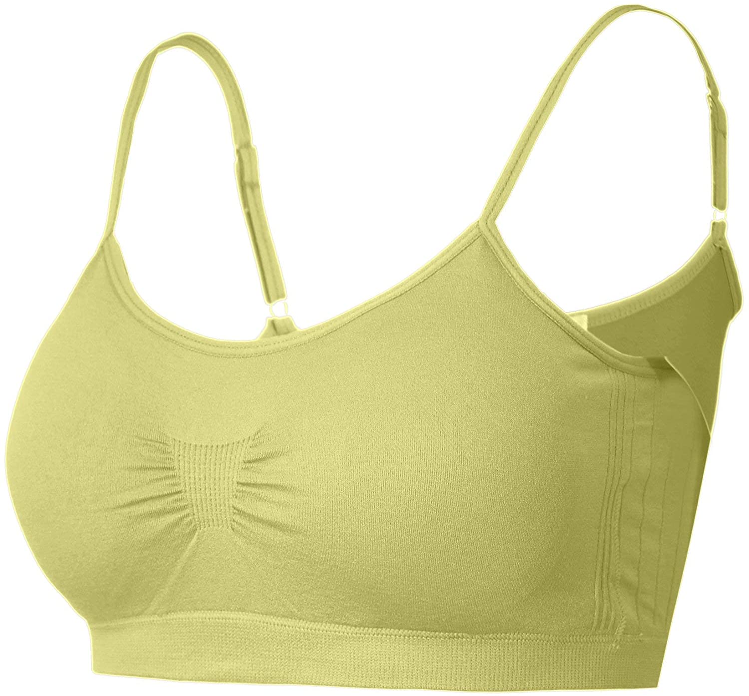 Price:$11.50 Strappy Padded Sports Bra, Workout Wirefree Yoga Top for Women Cami Tank at Amazon Women’s Clothing store