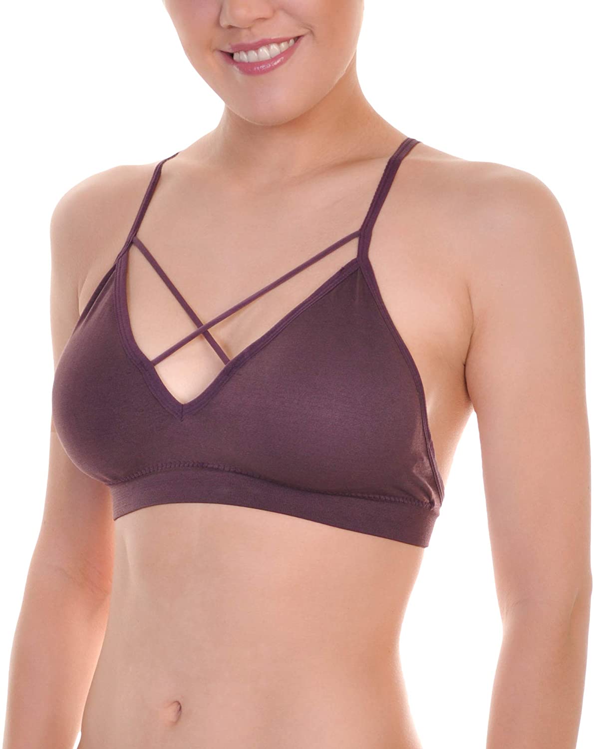 Price:$18.00 Angelina Women's Wire-Free Seamless Bralette with Strappy Back and Boyshort Panties with Side Cutout Detail Set (6-Pack) at Amazon Women’s Clothing store
