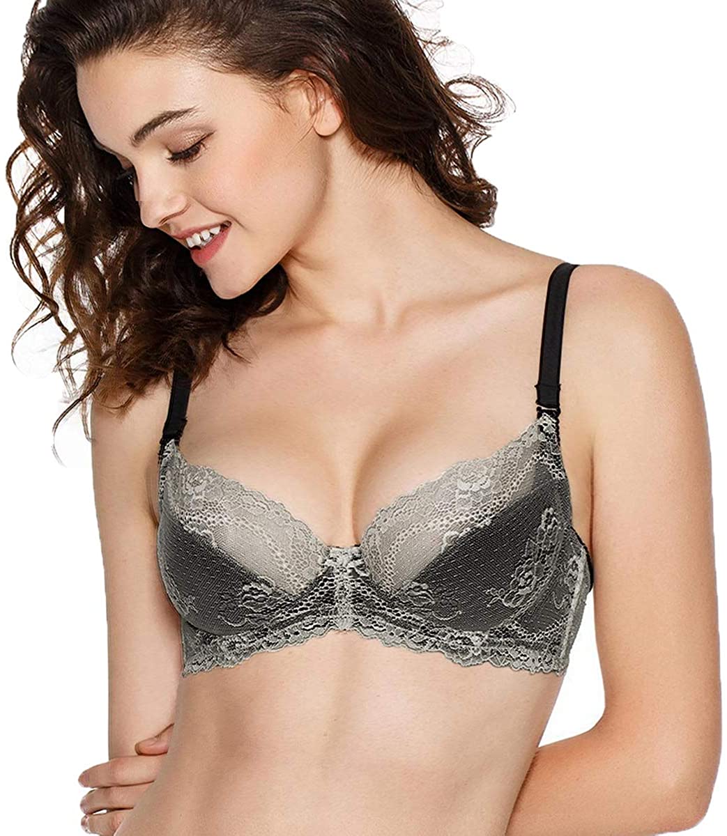 Price:$28.97 Eve's temptation Bella Unlined Floral Sheer Lace Demi Bra Non-Padded Comfort Lift Balconette Mesh Underwire for Women at Amazon Women’s Clothing store