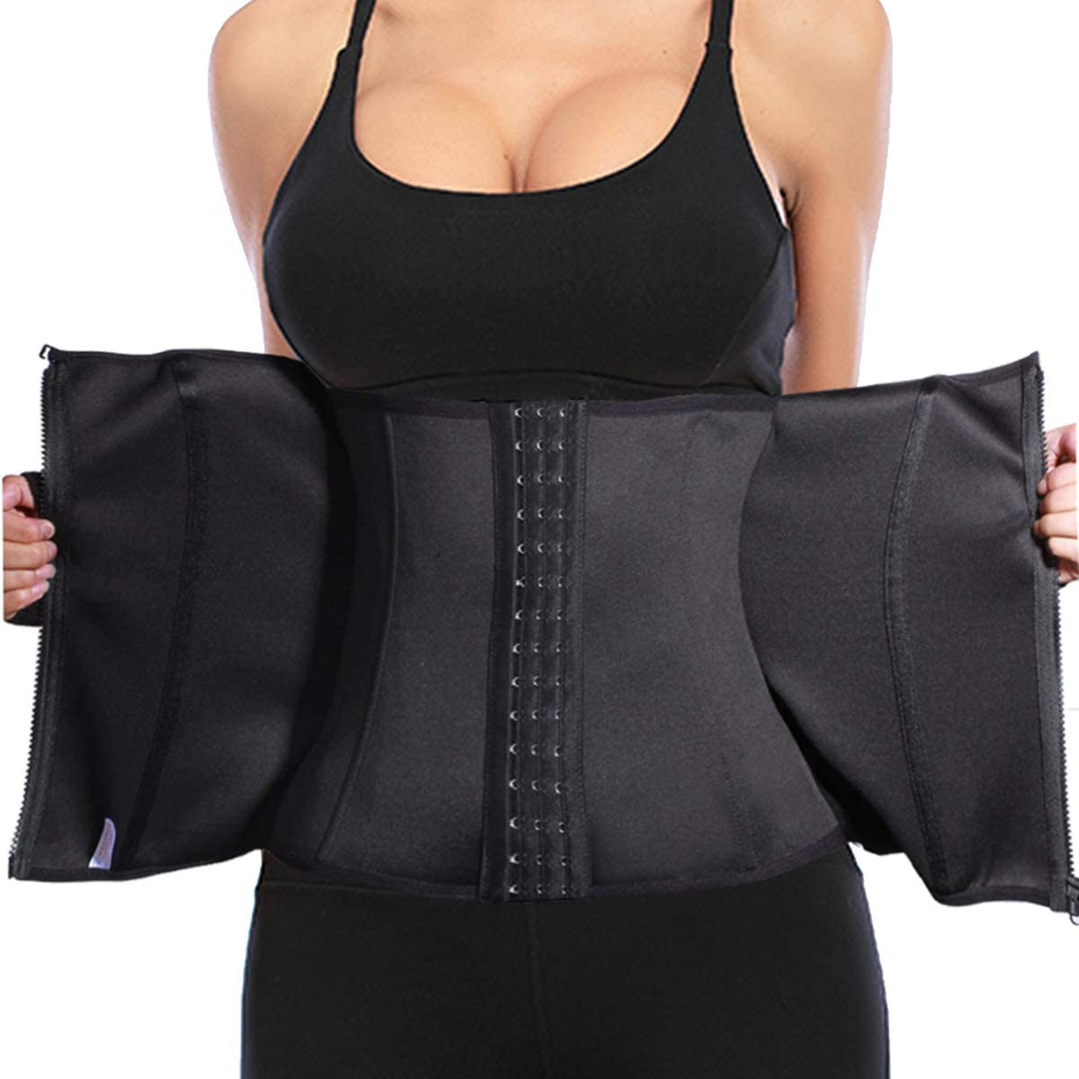 Price:$14.99 Waist Trainer Corset for Weight Loss Tummy Control Sport Workout Body Shaper with Zip&Hook at Amazon Women’s Clothing store