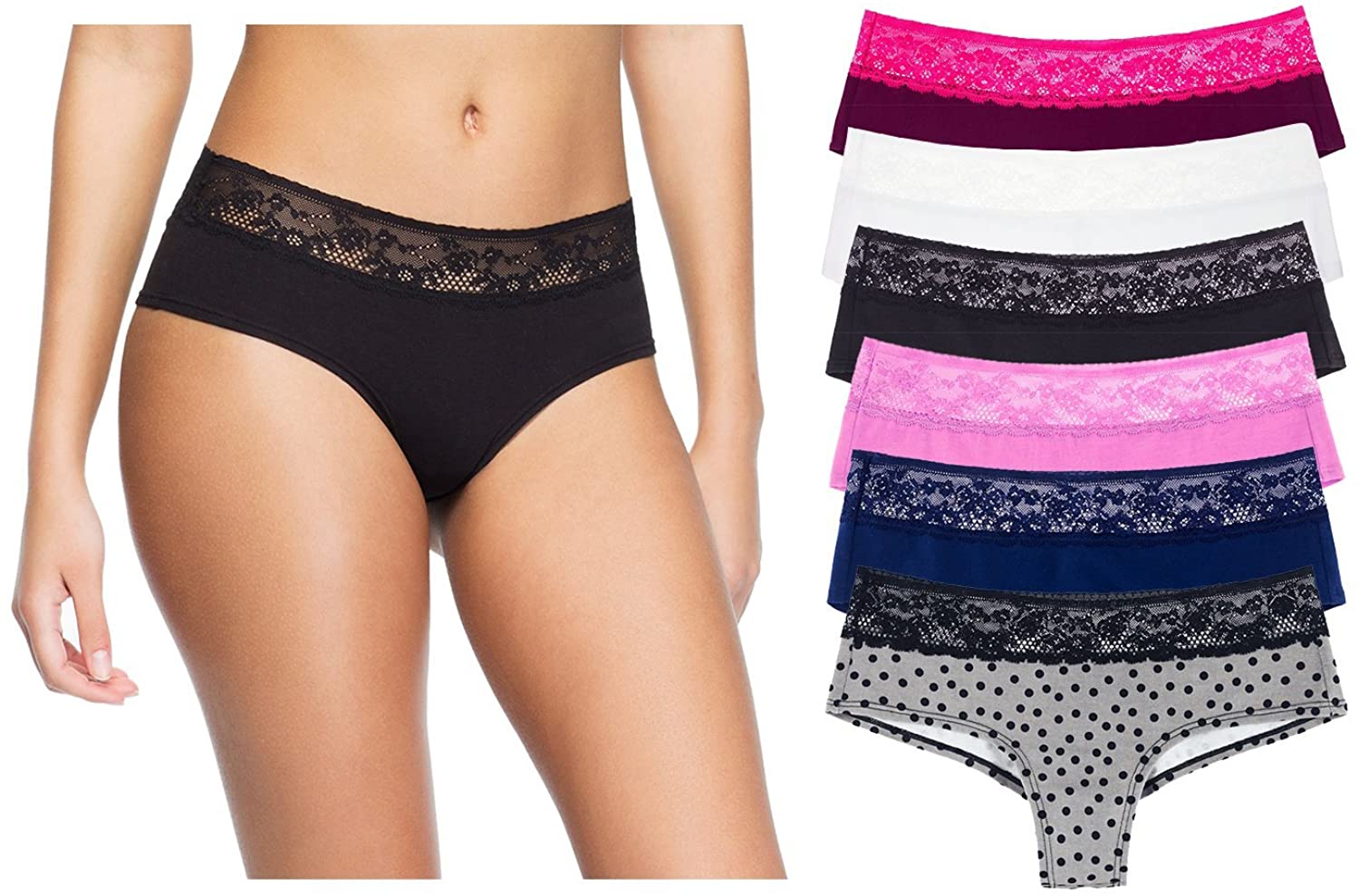 Price:$25.73 Undies.Com Women's 6-Pack Cotton Cheeky Lace Panties Underwear, Multicolor at Amazon Women’s Clothing store