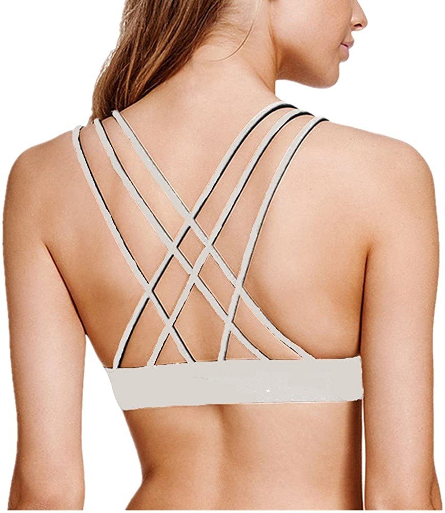 Price:$15.99 Women's Plunge Yoga Sports Bra Triangle Wirefree Strappy Top at Amazon Women’s Clothing store