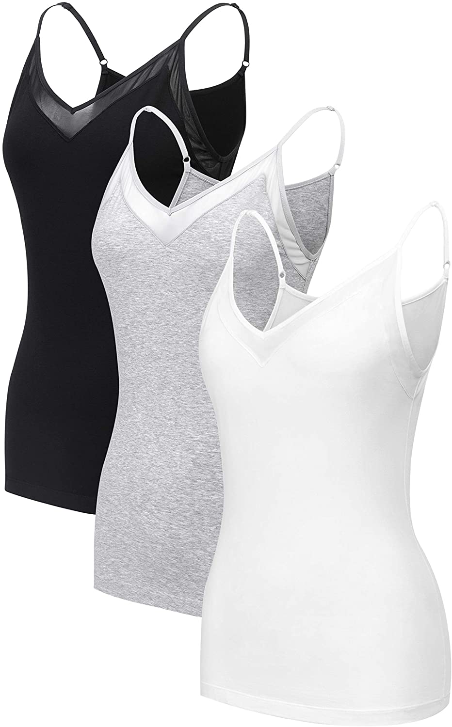 Price:$26.99 Femofit Women's Tank Top Bamboo Rayon or Cotton Modal Camisole Long Length Layering Lace V-Neck Undershirt Camis 3 Pack S~XL at Amazon Women’s Clothing store