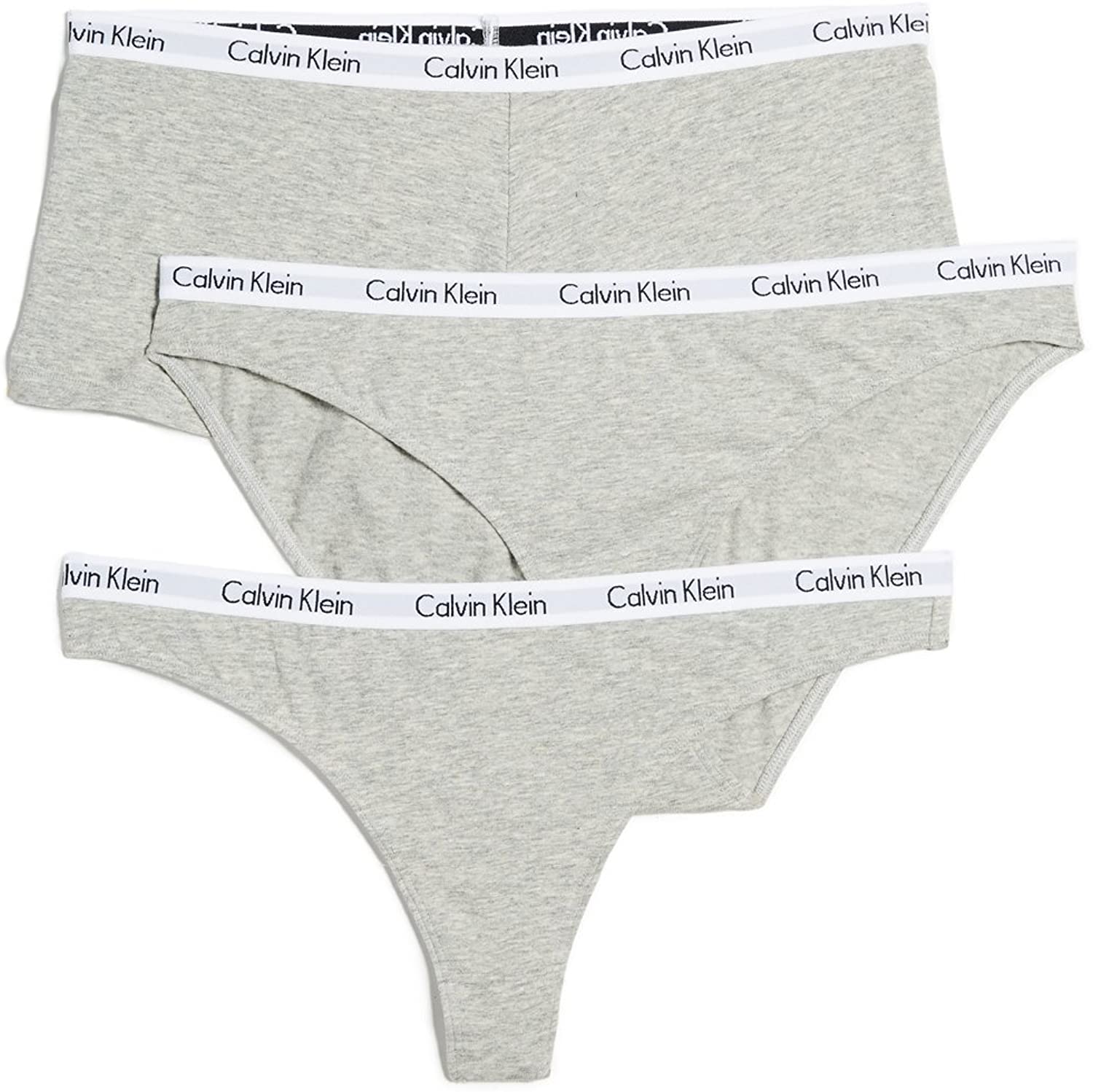 Price:$50.00 Calvin Klein Underwear Women's Carousel Thong, Bikini, Boyshort 3 Pack, Grey Heather, Small at Amazon Women’s Clothing store