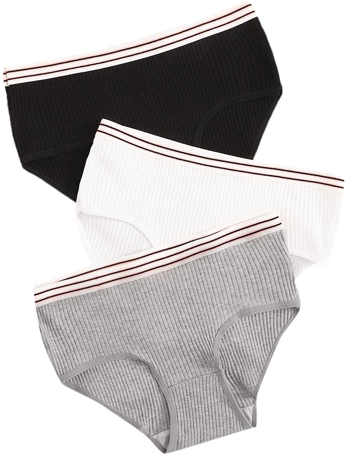 Price:$11.99 MakeMeChic Women's Striped Hem Ribbed High Waist Panty Lingerie Casual Underwear 3 Pack Multi S at Amazon Women’s Clothing store