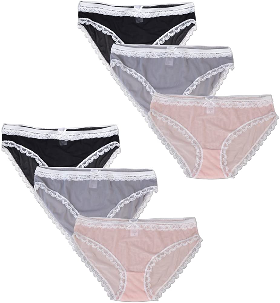 Price:$18.99 Bolivelan 6 Pack Women's Mid-Rise Stretchy Lace Panties Hight Cut Briefs(Black/Gray/Pink, 9) at Amazon Women’s Clothing store