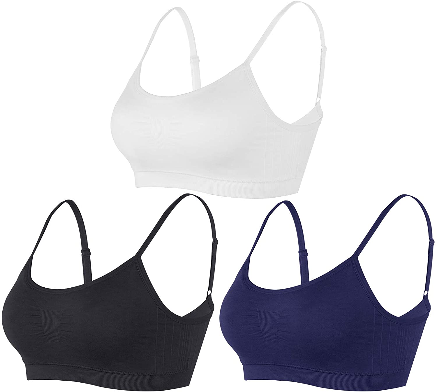 Price:$10.99 BANG BANG Women's Seamless Sports Bra with Removable Pads Spaghetti Strap Yoga Bras 1-4 Pack at Amazon Women’s Clothing store