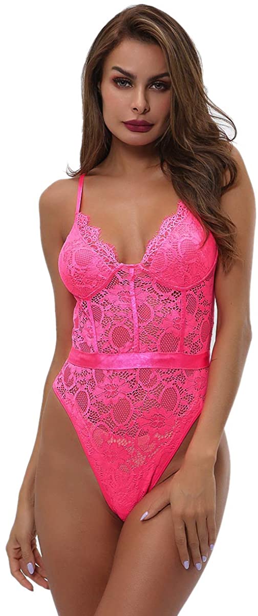 Price:$14.99 HUILAN Women's Sexy Lace Bodysuit One Piece Lingerie Teddy Underwear at Amazon Women’s Clothing store