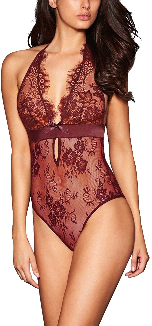 Price:$13.99    ALLoveble  Women Lace Babydoll Teddy Underwear Blackydoll Teddy Underwear Black (M, Wine Red)  Clothing
