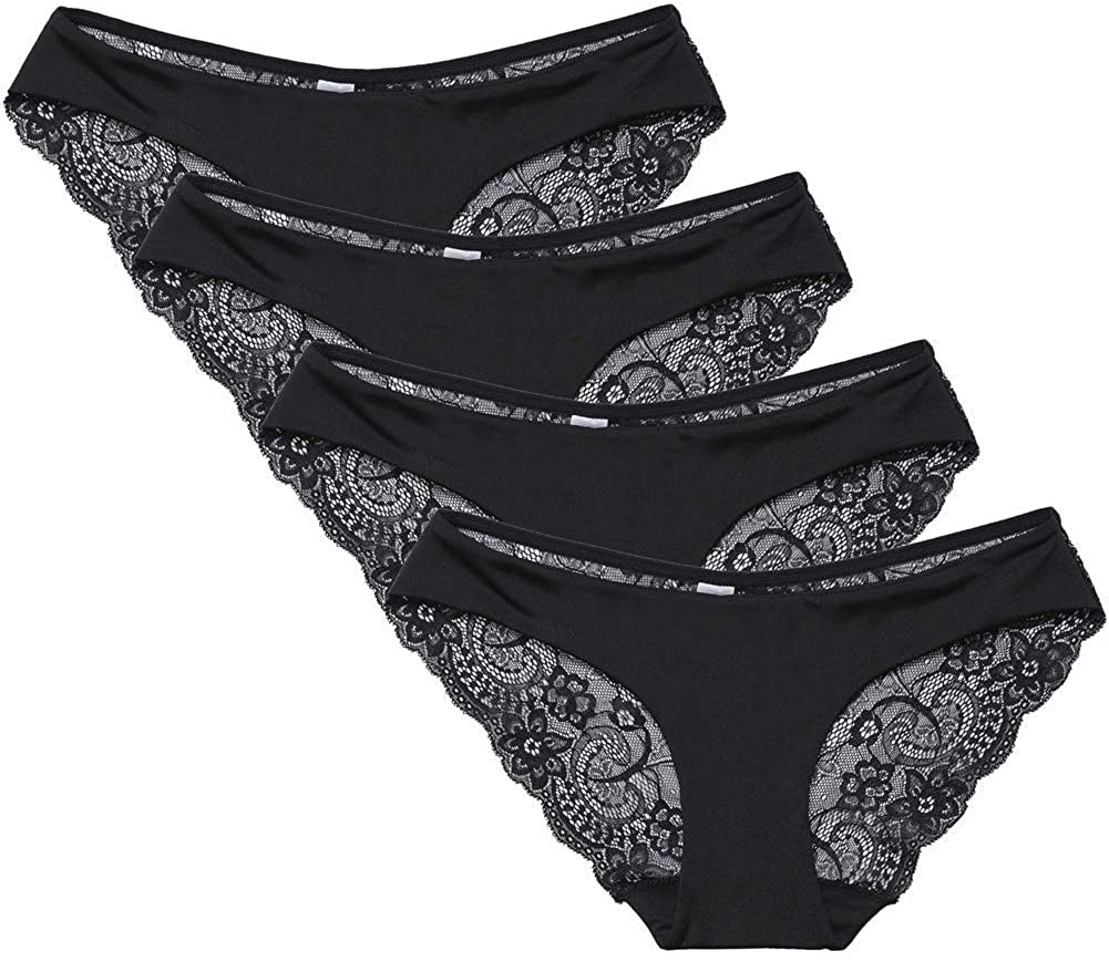 Price:$18.99 CharmLeaks Black Bikini Panties for Womens Lace Briefs Underwear Pack of 4 S at Amazon Women’s Clothing store