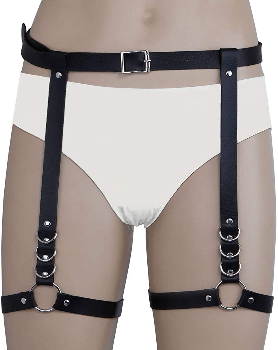 Price:$10.99    Eigso Leg Ring for Women Punk PU Leather Garter Belt Gothic Style Black with Rivets Adjustable Size, A  Clothing