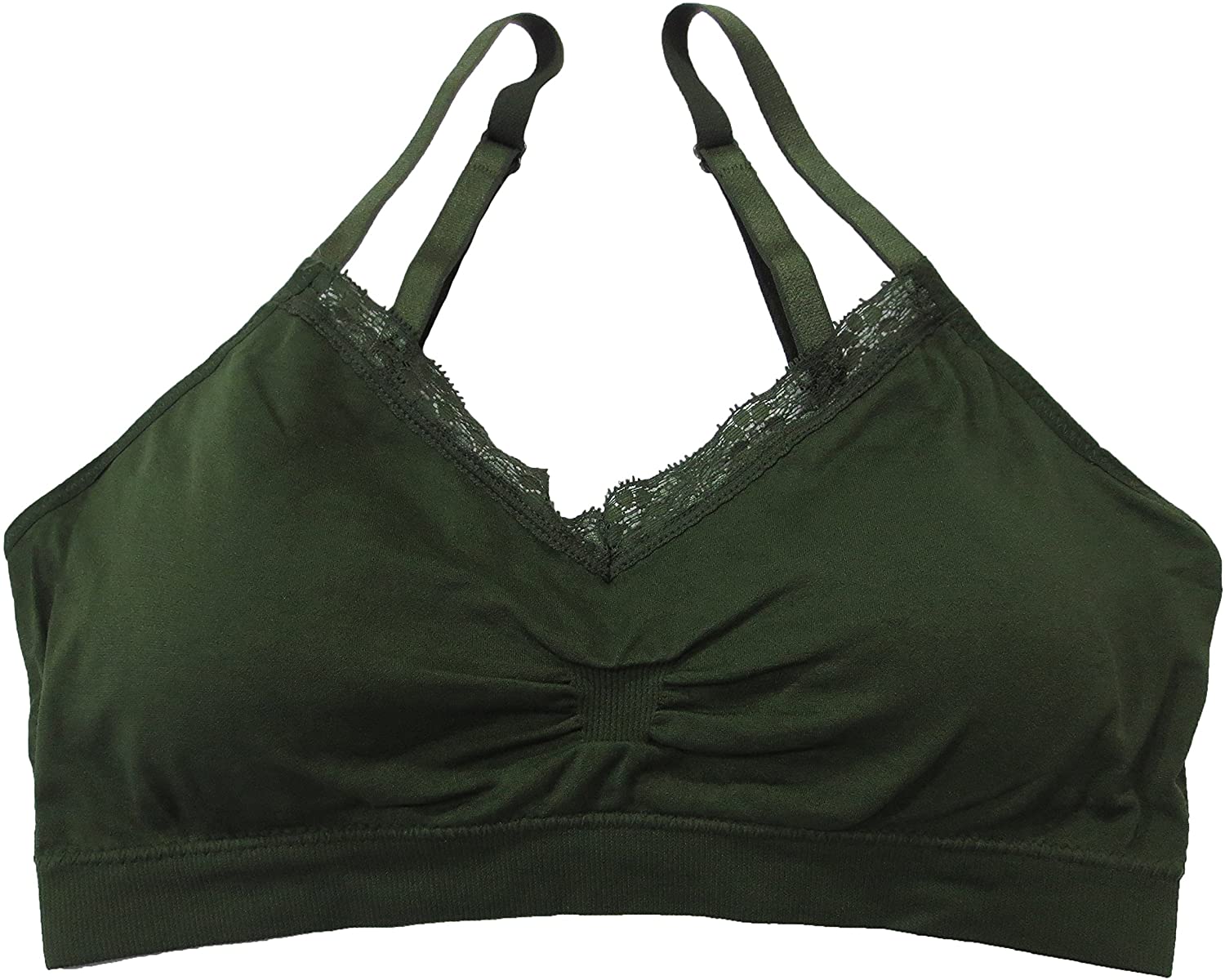 Price:$24.00 Coobie Seamless V-Neck with Lace Bra, Full Size, Army Green at Amazon Women’s Clothing store