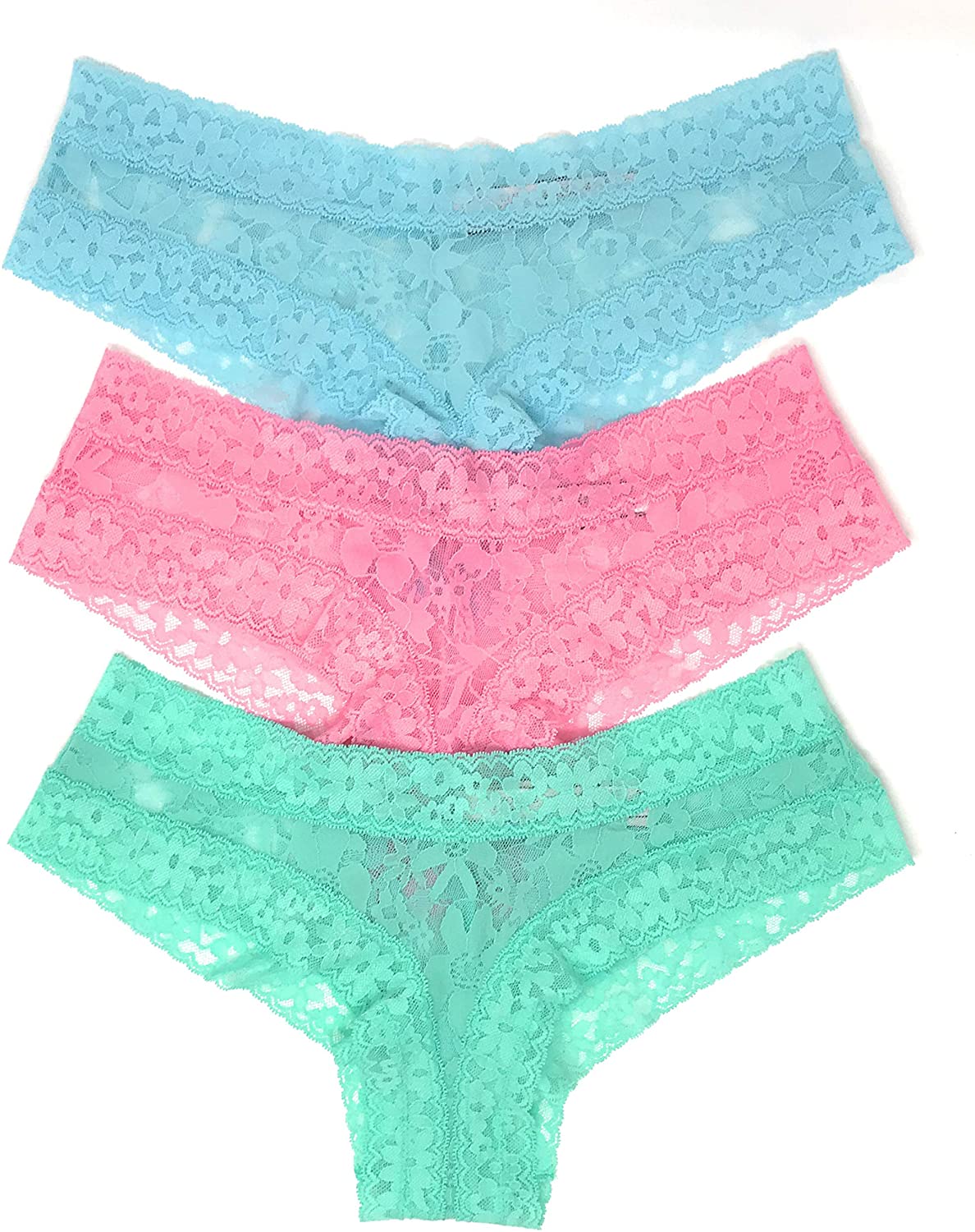 Price:$49.99 Victoria's Secret The Lacie Bow Cheeky Panty Set of 3 Medium Sky/Light Pink/Aqua at Amazon Women’s Clothing store