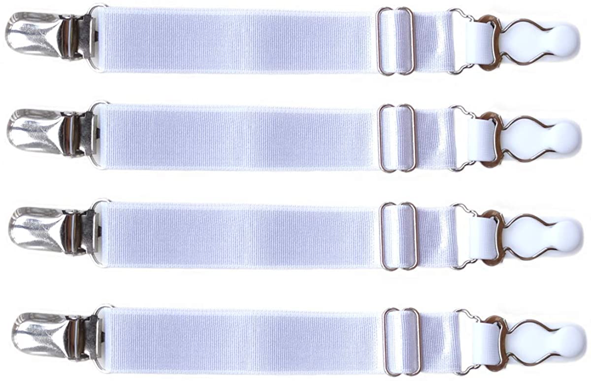 Price:$9.99    Stocking Clip Garter Adjustable Elastic Belt Two-Way Socks Lace Garter Multifunctional Fixing Clip Non-Slip 4pcs (White one)  Clothing