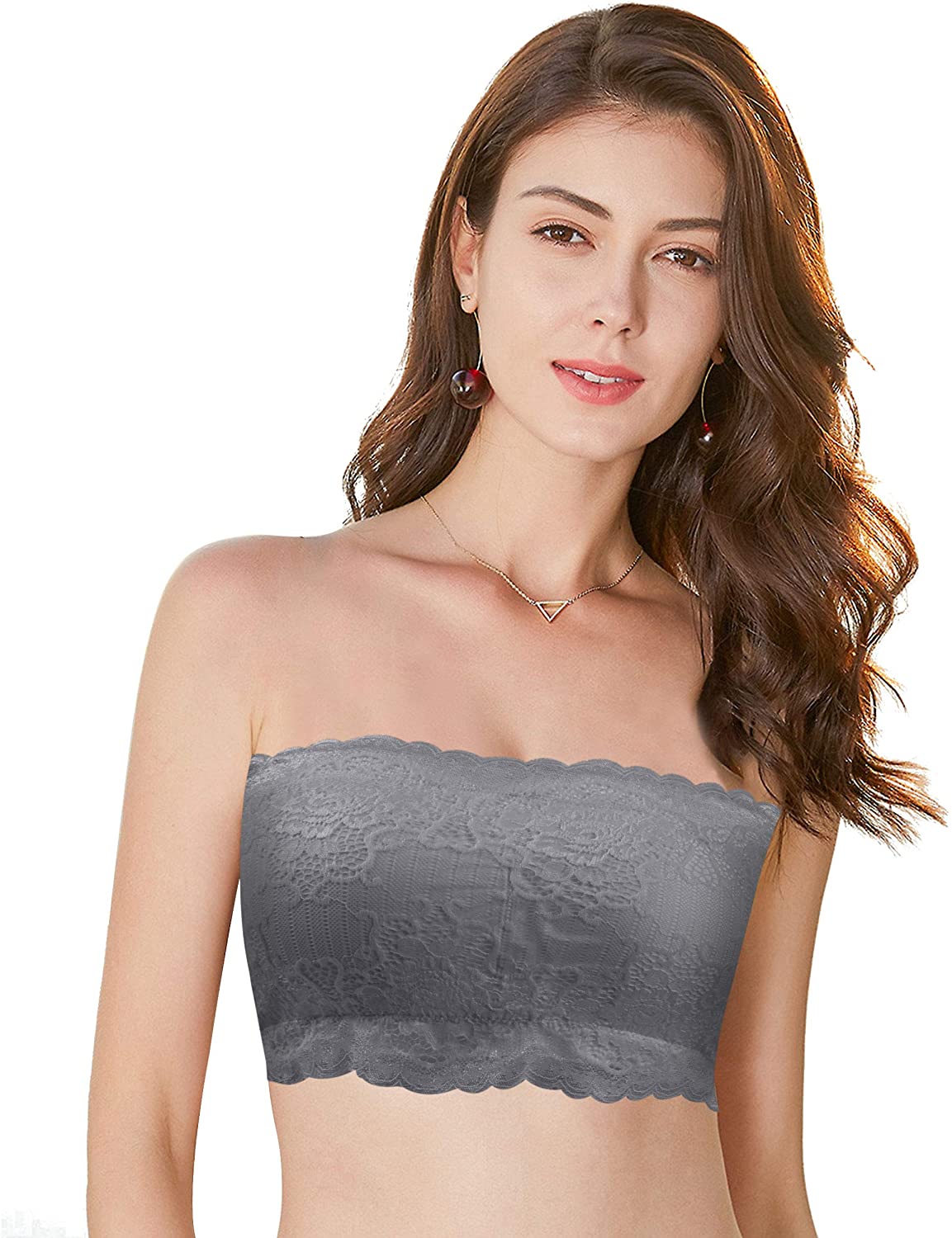 Price:$11.99    BINACL Women's Everyday Bra, Breathable Strapless Padded Soft Lace Business Seamless Bandeau Bralette Bodybuilding Yoga Sports Supportive Lingerie Basic Layer Tube Top Bra, 1 Pk Lace Grey XL  Clothing