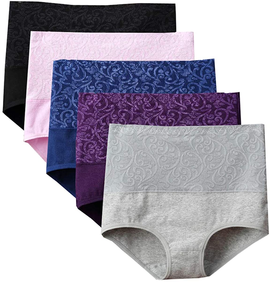 Price:$16.99 Lashapear Womens High Waist Underwear Solid Color Tummy Control Cotton Brief Panties 3/5 Pack at Amazon Women’s Clothing store