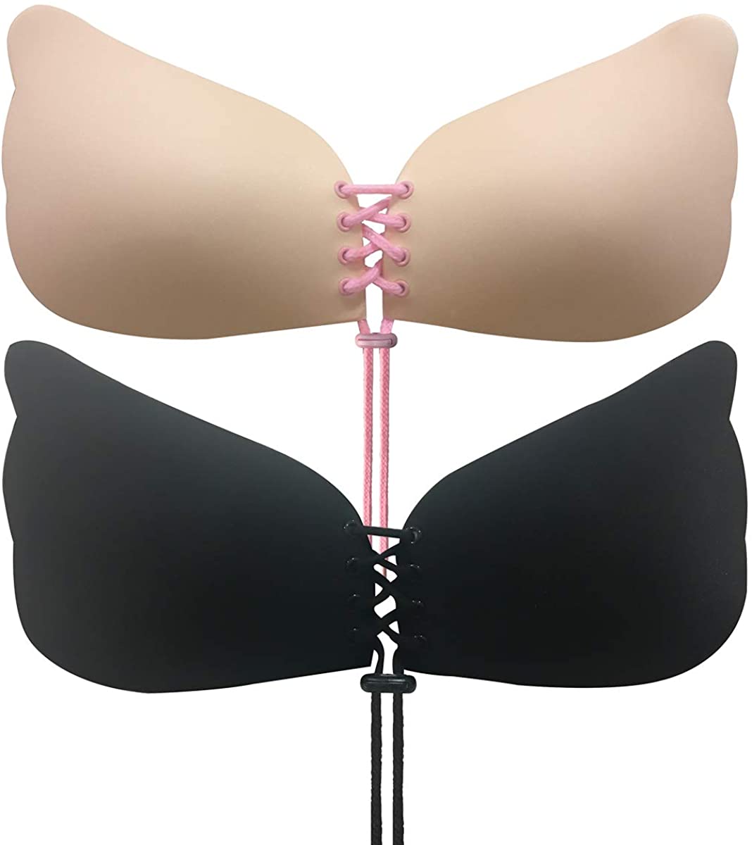 Price:$14.99 CtopoGo 2 Pack Invisible Adhesive Bra, Strapless Bra, Self Adhesive Drawstring Push Up Bra at Amazon Women’s Clothing store