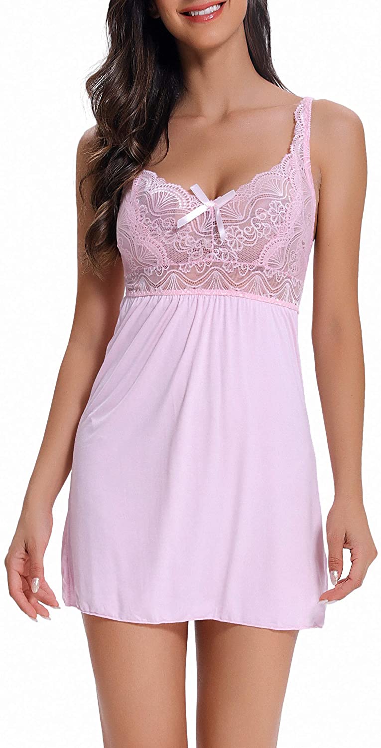 Price:$15.99 Lace Lingerie Sleepwear Women's Chemise Full Slip Soft Lounge Nightwear (Pink, Medium) at Amazon Women’s Clothing store