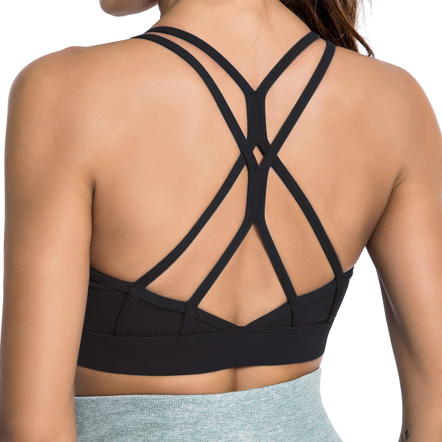 Price:$13.99 Anglecey Strappy Sports Bra for Women Workout Running Yoga Tops Open Back at Amazon Women’s Clothing store