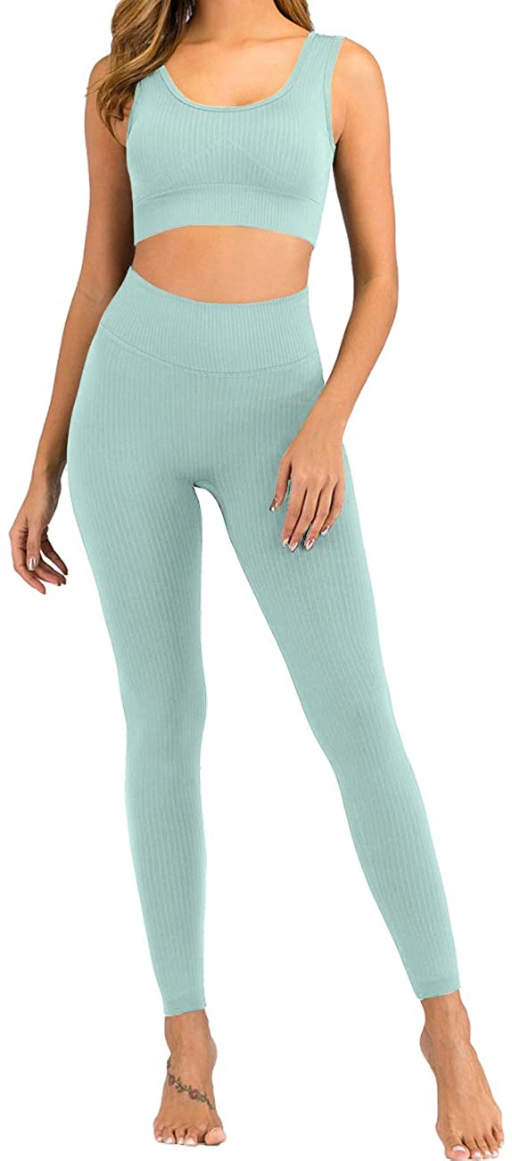 Price:$27.99 HAODIAN Women's Ribbed Workout Sets Soft Seamless Yoga Outfits 2 Piece (Mint, S) at Amazon Women’s Clothing store