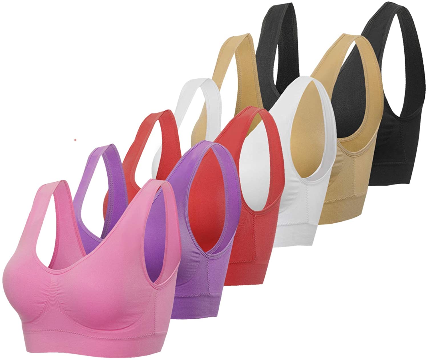 Price:$6.99 TOBWIZU Sports Bras for Women, Seamless Sleep Bra with Removable Pads Yoga Gym Activity Everyday Wear at Amazon Women’s Clothing store
