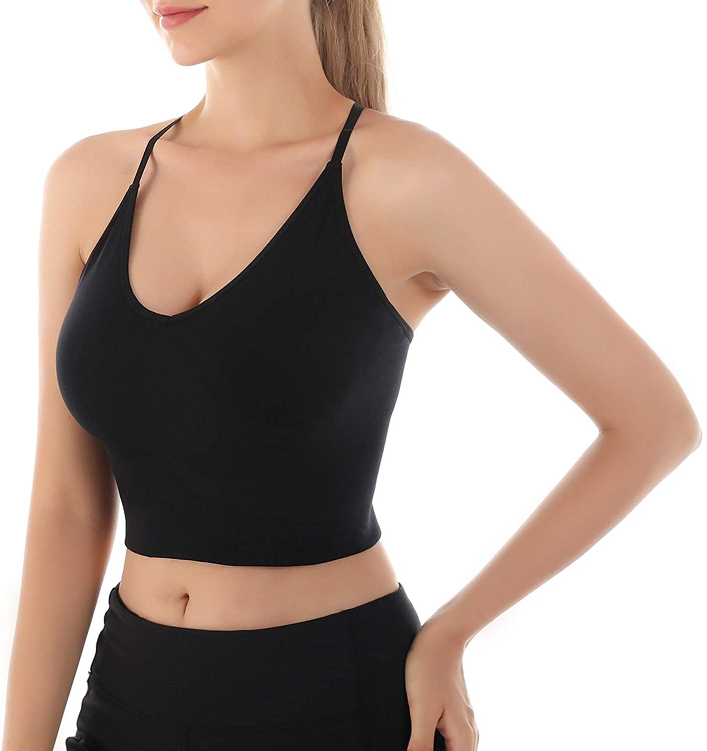 Price:$13.99 ROEFIM Seamless Sports Bras for Women Removable Longline Padded Yoga Medium Support Camisole Bra Workout Running Tank Tops at Amazon Women’s Clothing store