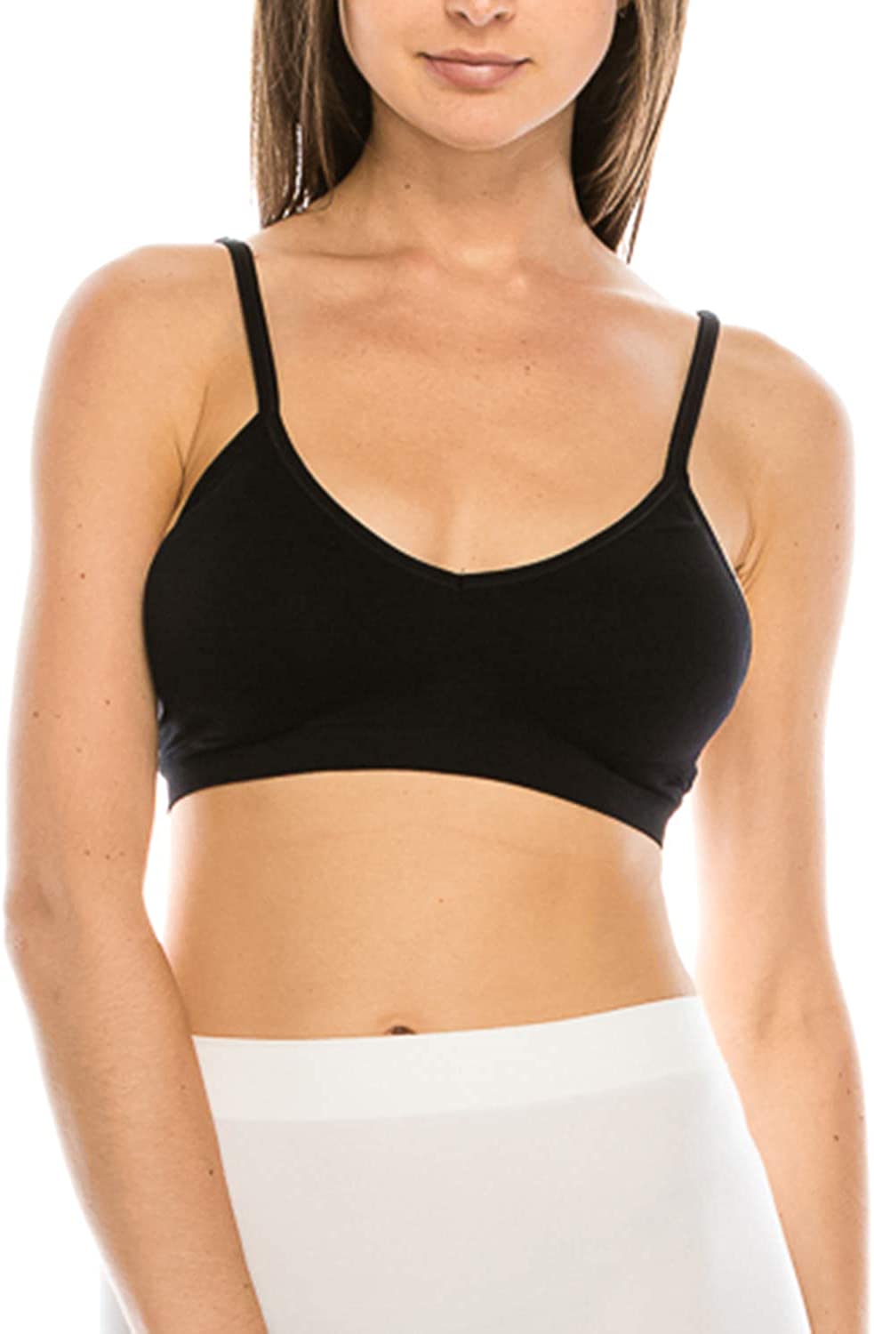 Price:$11.99 ShyCloset Seamless Sports Bra Bralette - Women Girl Comfort Wireless Strappy Racerback Padded Yoga Everyday Top (ANE-04_ONE_BLK) at Amazon Women’s Clothing store