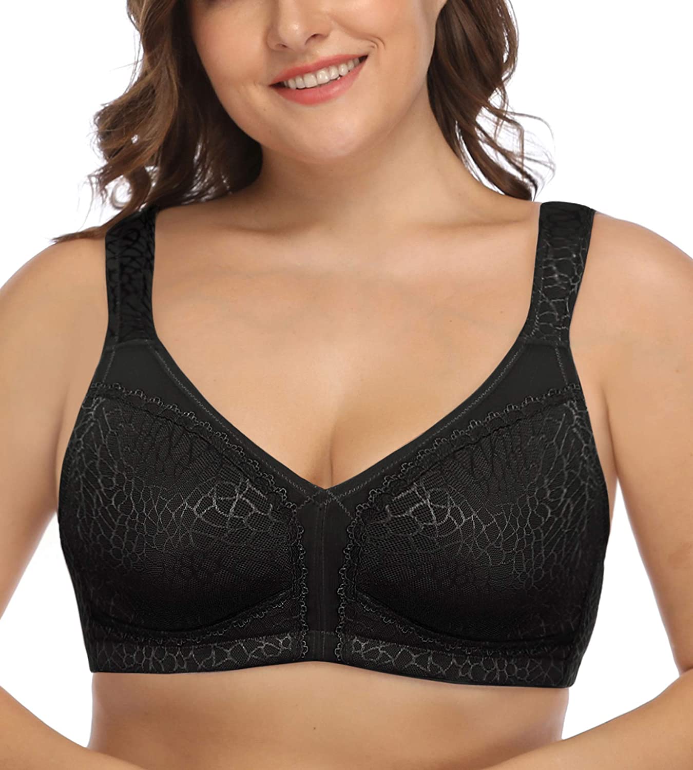 Price:$16.99 Exclare Women's Plus Size Comfort Full Coverage Double Support Unpadded Wirefree Minimizer Bra at Amazon Women’s Clothing store