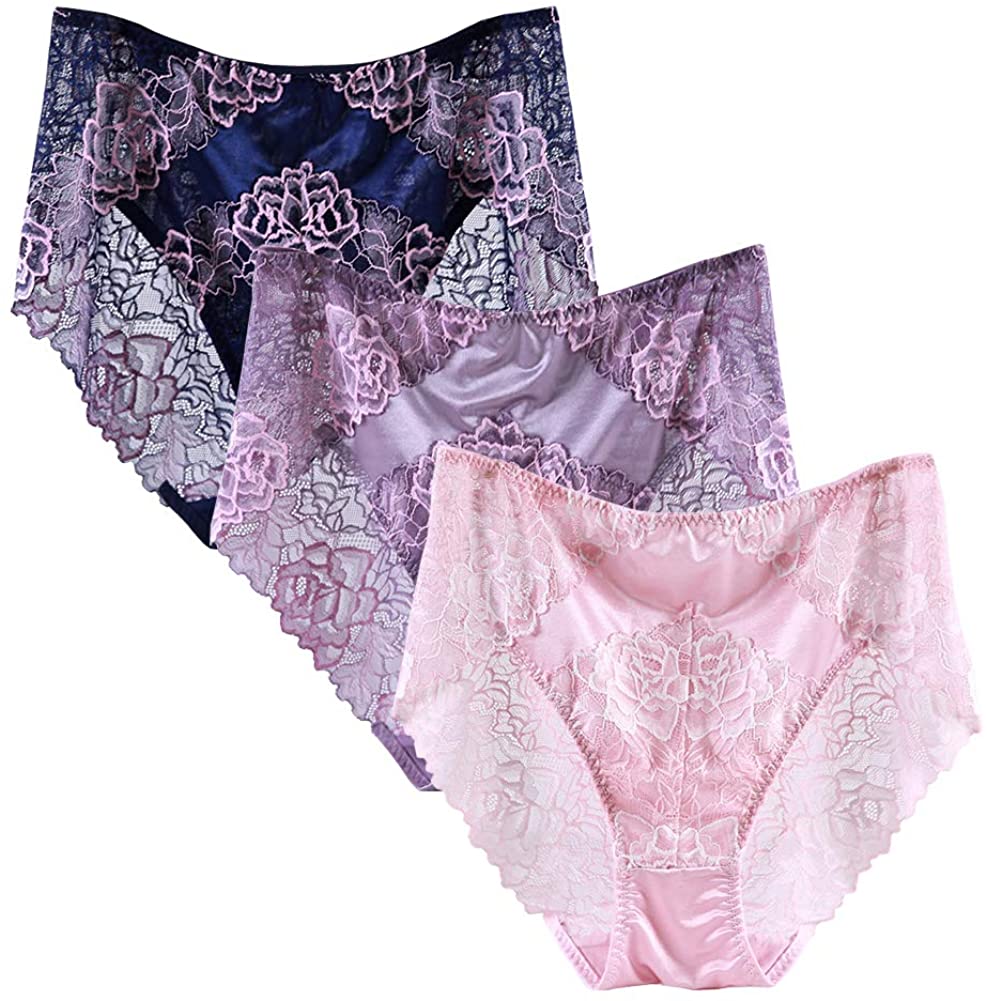 Price:$19.99 CHUNG Women 3 Pack Lace Briefs Panties Hi-Cut Underwear Plus Size Full Back Coverage M-XXL at Amazon Women’s Clothing store