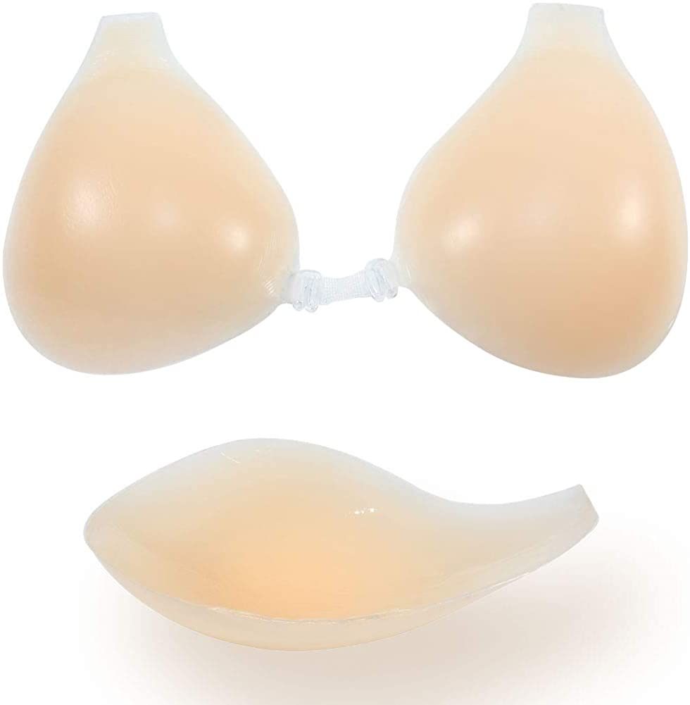 Price:$12.98 Silicone Adhesive Bra, Strapless Backless Sticky Push Up Bras [2-Ways-Use/Skin-Friendly/Boost Cleavage ] Reusable Invisible Breast Lift Pasties Nipple Covers for Cup A B C, Nude at Amazon Women’s Clothing store