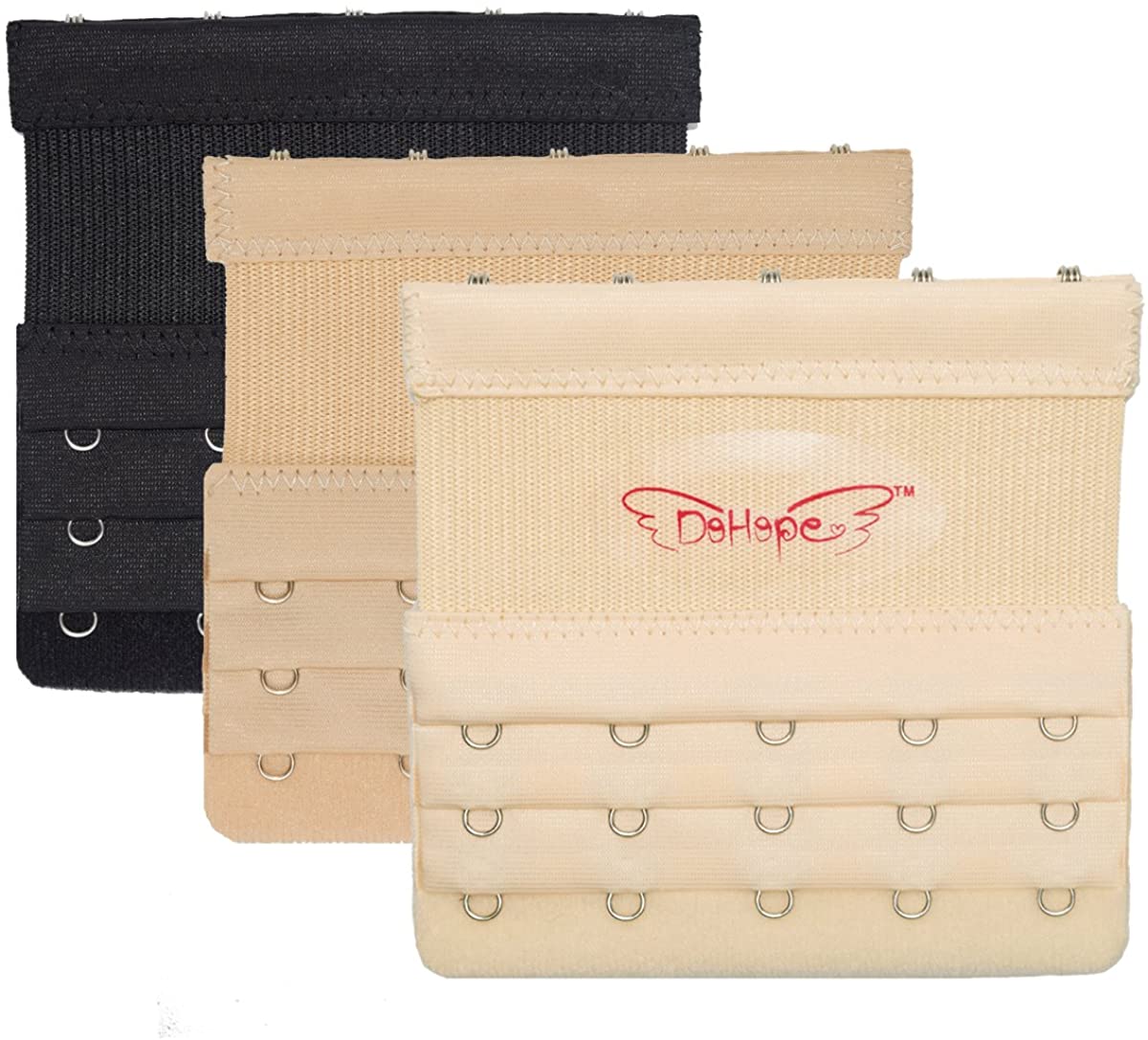 Price:$6.99 3pcs Elastic Bra Extender Strap 5 Hook 3 Rows 3/4in Plus Size Bra Extension Band at Amazon Women’s Clothing store