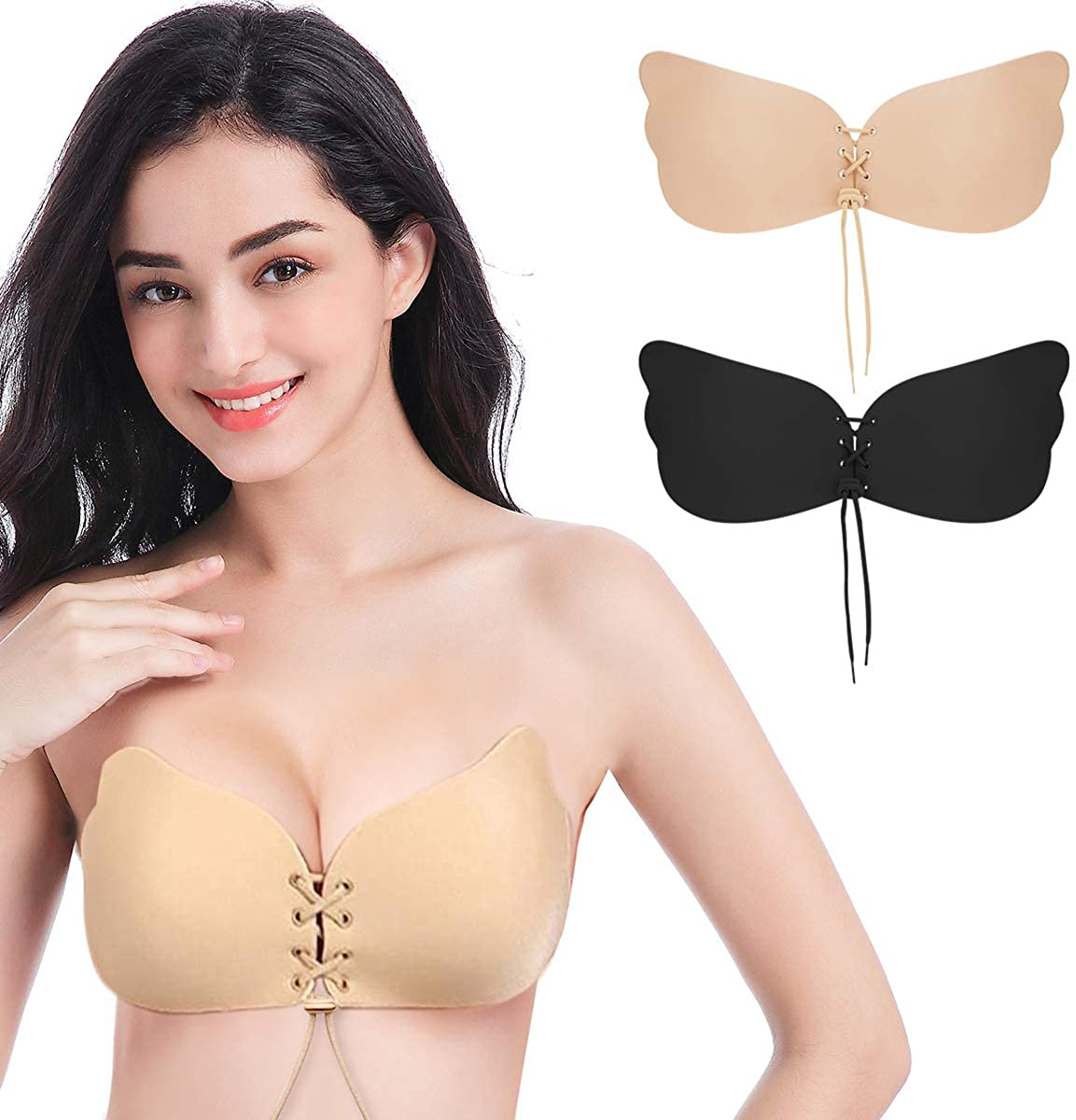 Price:$11.99 Adhesive Bra, Invisible Sticky Bra Strapless Push Up Backless Lift Bra Women at Amazon Women’s Clothing store