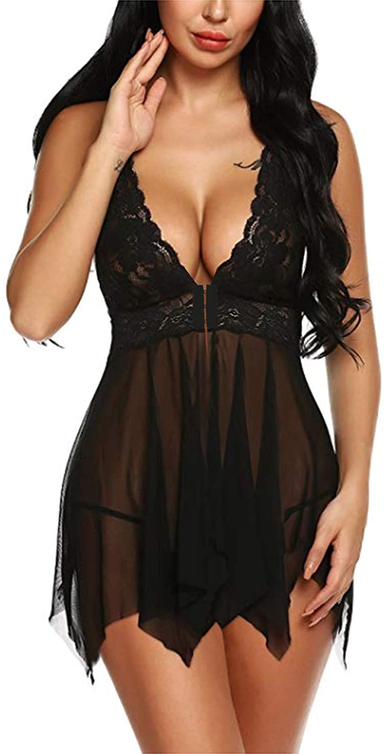 Price:$15.99 Dromild Women Lingerie for Sexy Lace Babydoll V Neck Sleepwear Strap Chemise Black, L at Amazon Women’s Clothing store