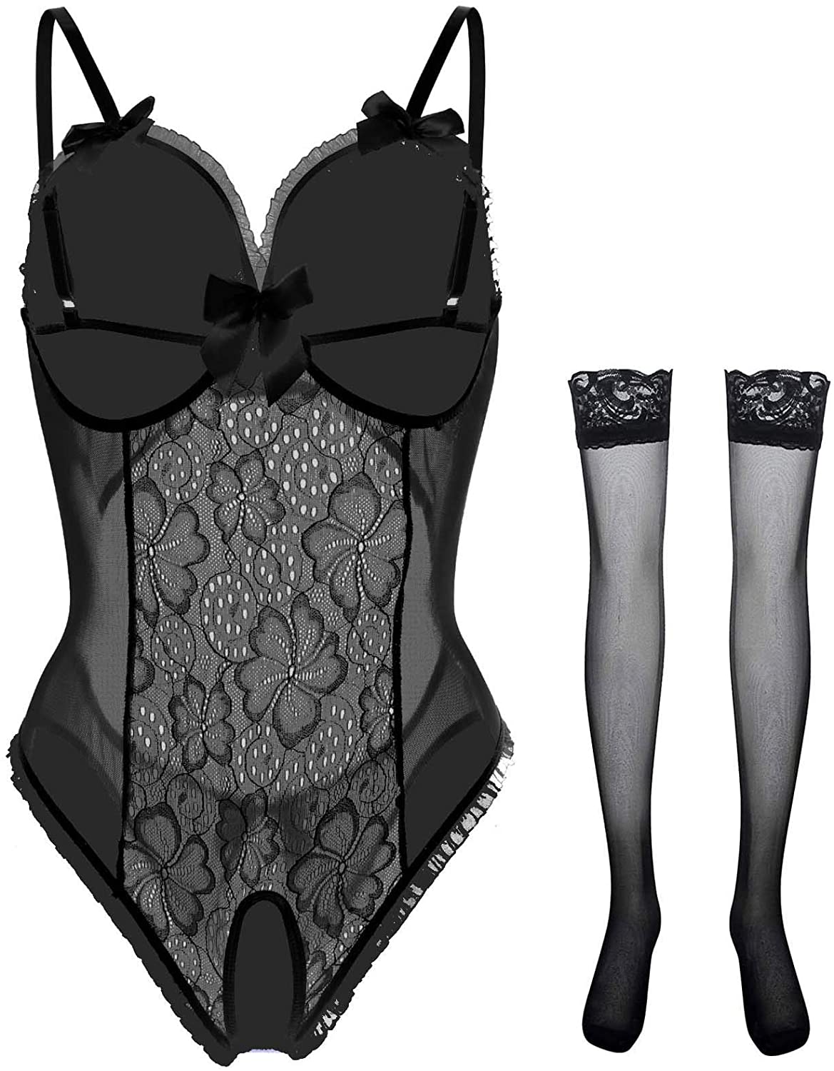 Price:$17.88 Lingerie for Women One-Piece Teddy Lingerie Sexy Bodysuit Lace Nightie S-3XL(A-Black, 3XL) at Amazon Women’s Clothing store